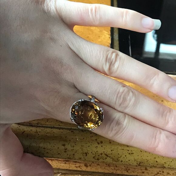 Natural Citrine Sterling Silver Cocktail Ring Size 8 - Picture 2 of 8